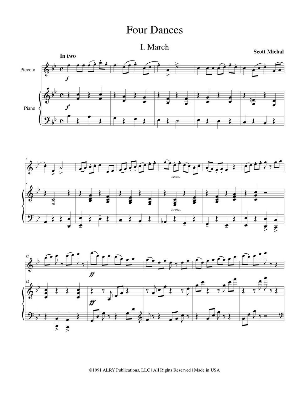4つのダンス（スコット・ミカル）（ピッコロ+ピアノ）【Four Dances