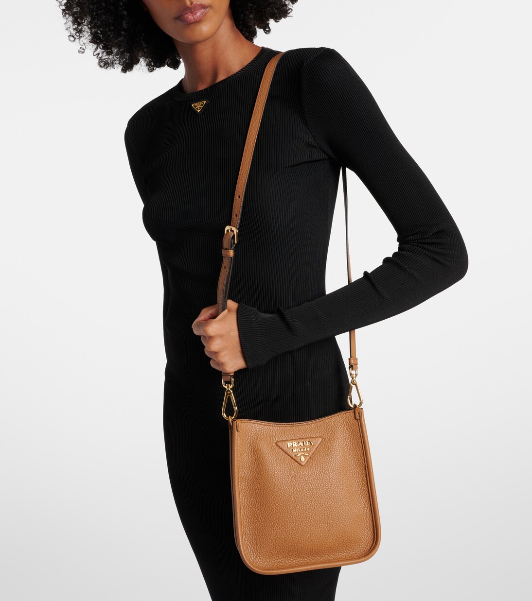 Mini leather shoulder bag in brown - Prada | Mytheresa
