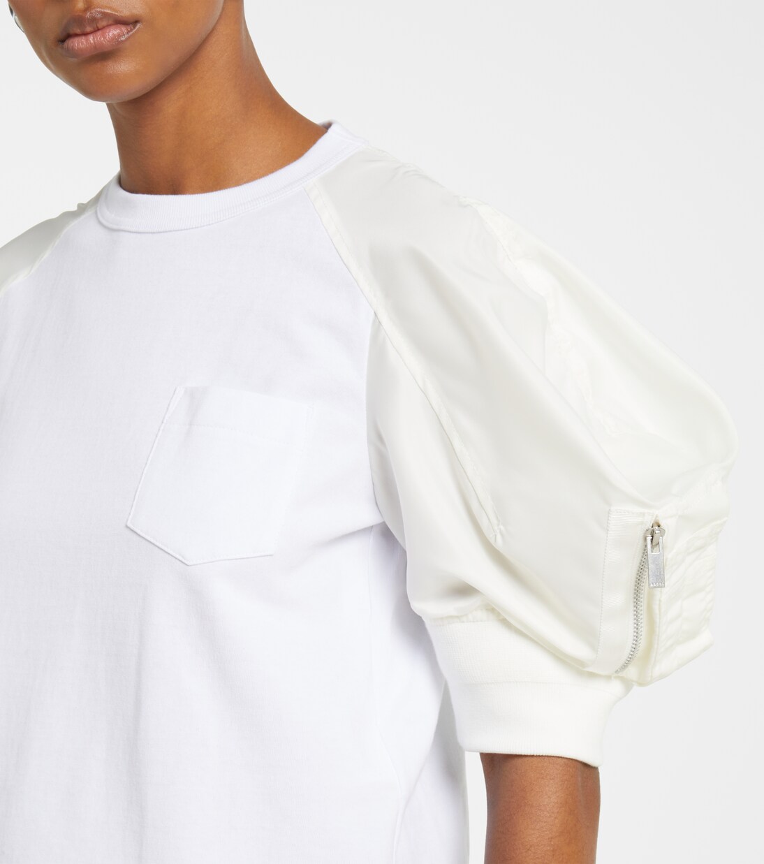Puff-sleeve cotton-blend T-shirt in white - Sacai | Mytheresa