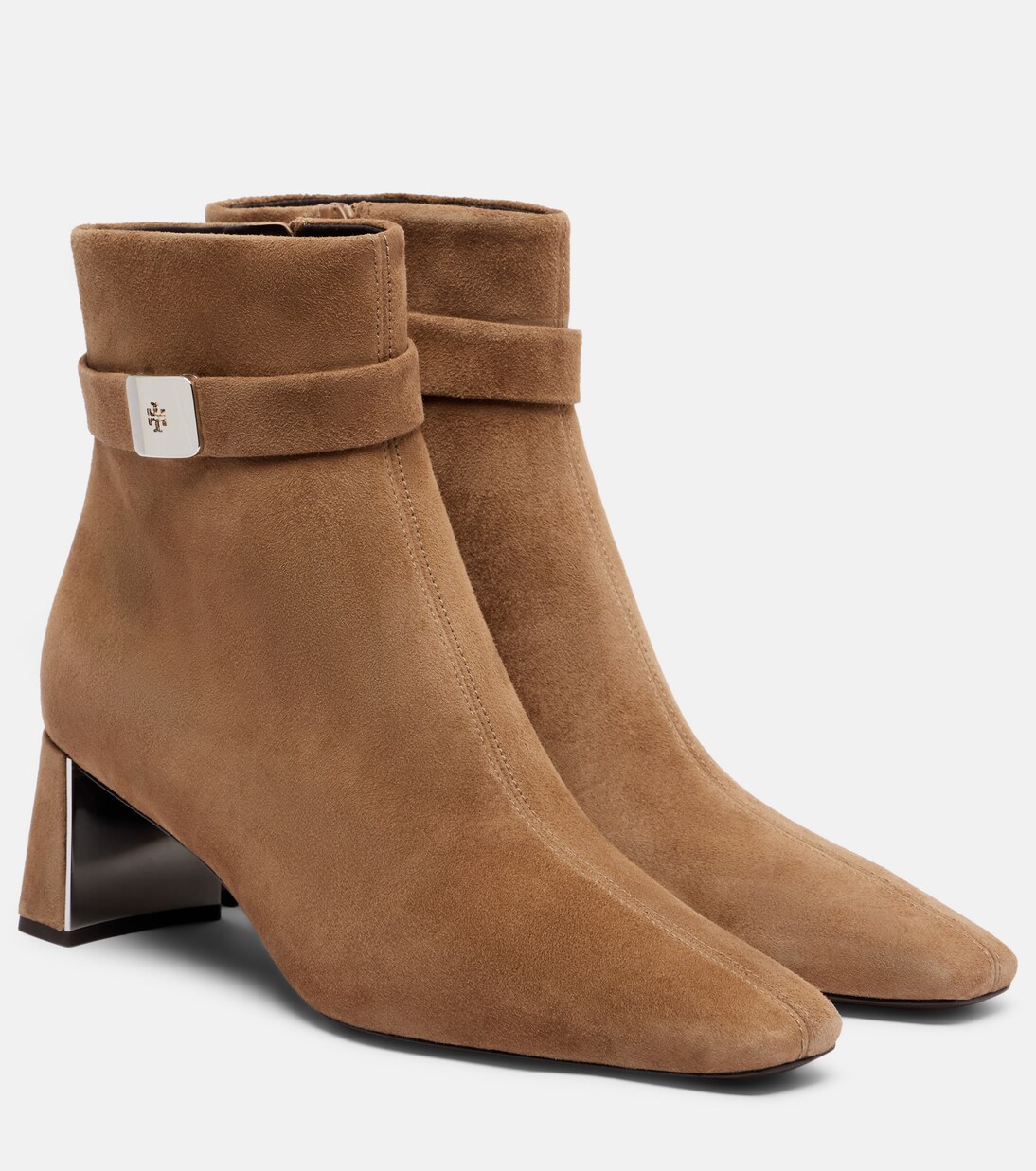 Georgia T Monogram suede ankle boots in beige - Tory Burch | Mytheresa