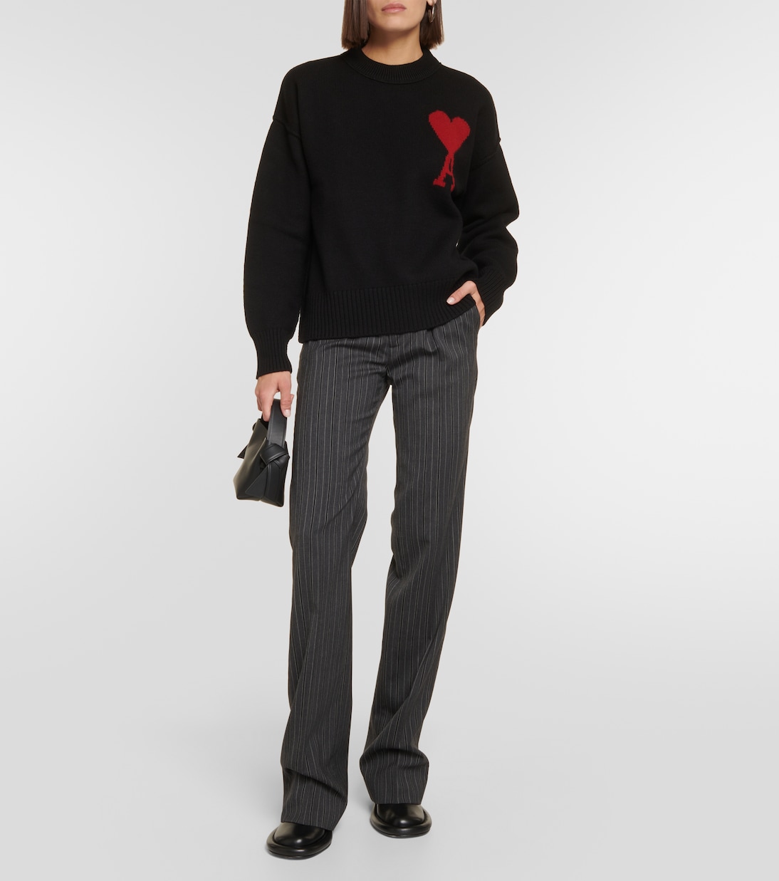 Ami De Cœur virgin wool sweater in black - Ami Paris | Mytheresa