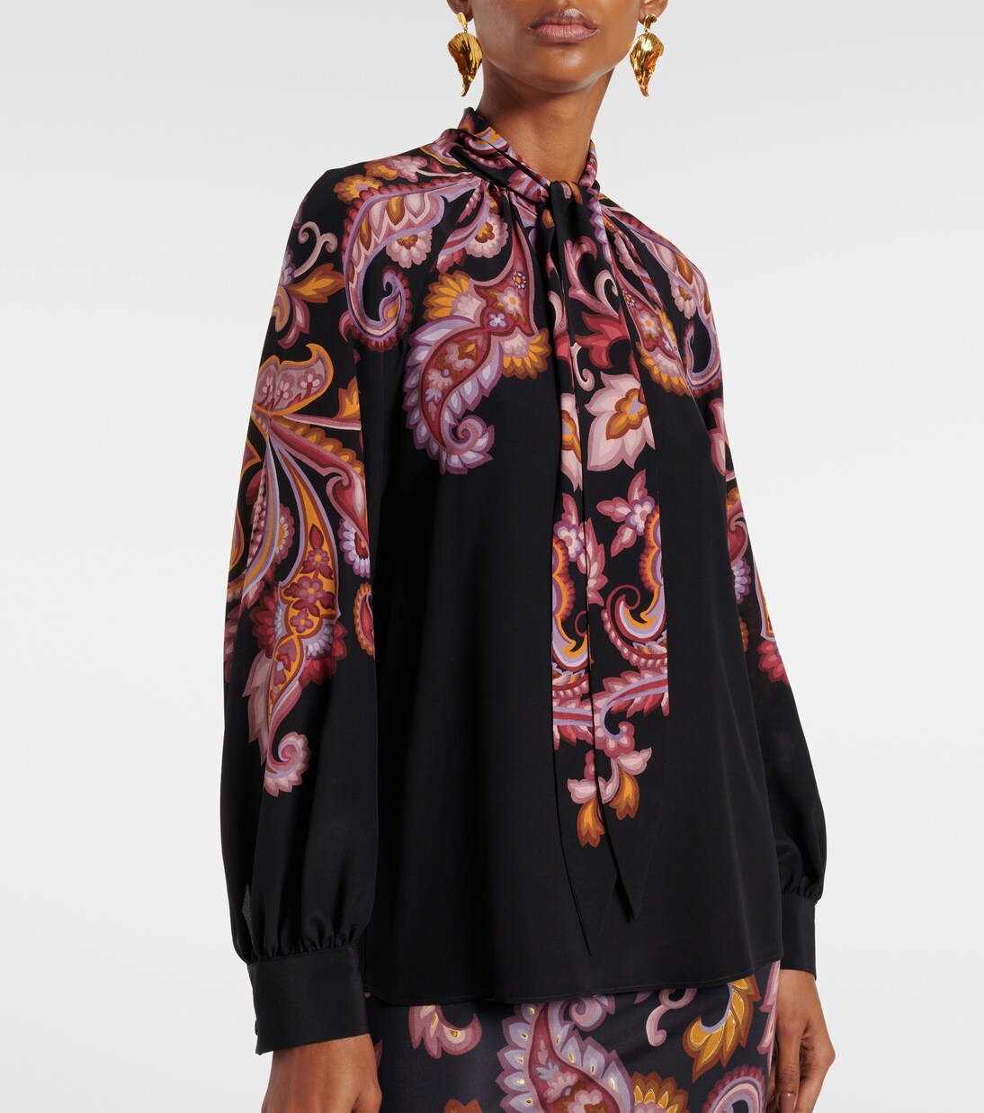 Paisley tie-neck silk blouse in black - Etro | Mytheresa