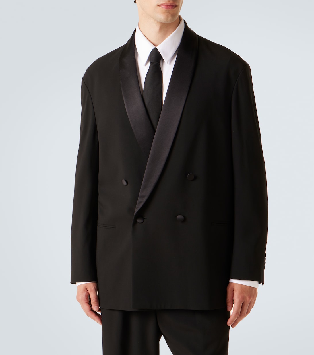 Double-breasted virgin wool crêpe tuxedo in black - Giorgio Armani