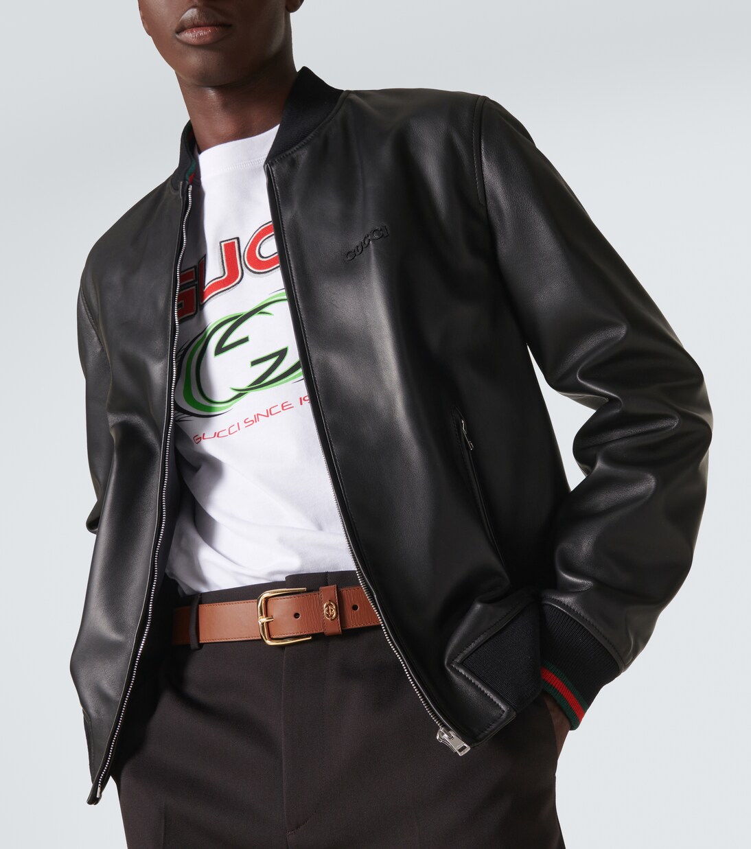 Leather bomber jacket in black - Gucci | Mytheresa