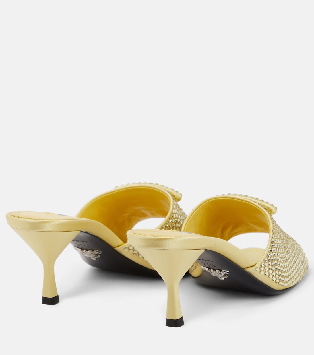 Crystal-embellished satin mules in yellow - Prada | Mytheresa