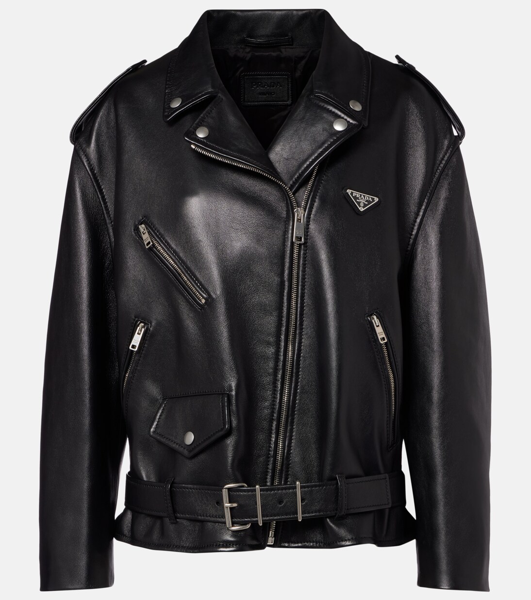 Leather biker jacket in black - Prada | Mytheresa