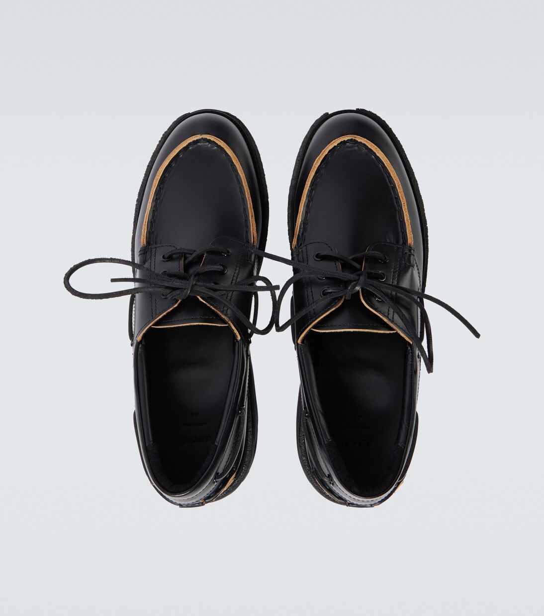 Leather platform boat shoes in black - Sacai | Mytheresa
