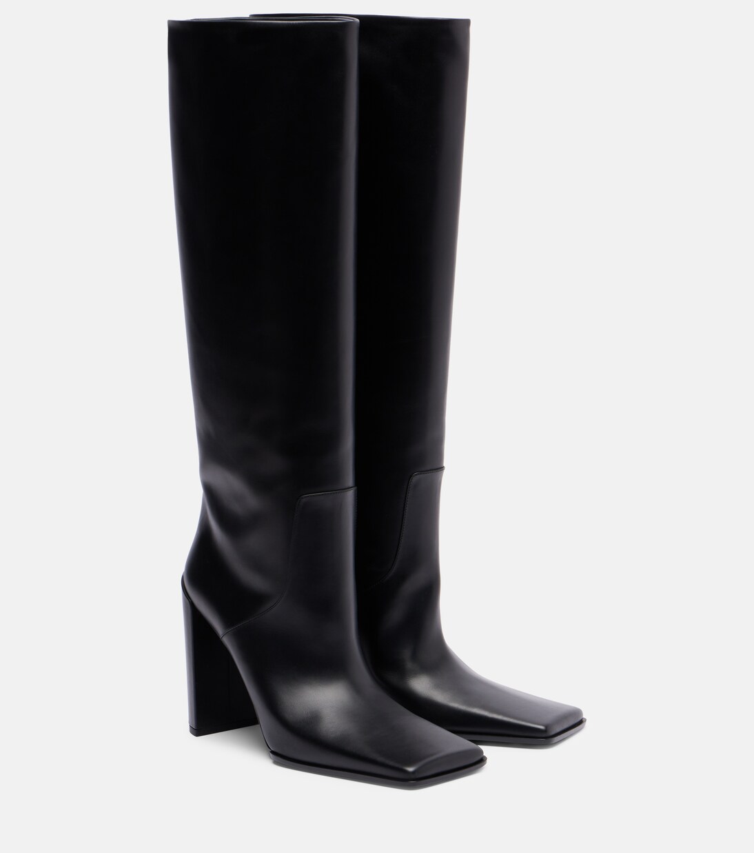 Square leather knee-high boots in black - Alaia | Mytheresa