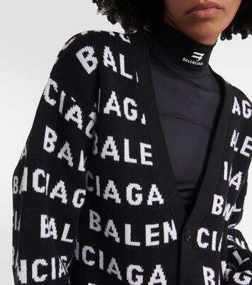 Logo jacquard wool-blend cardigan in multicoloured - Balenciaga