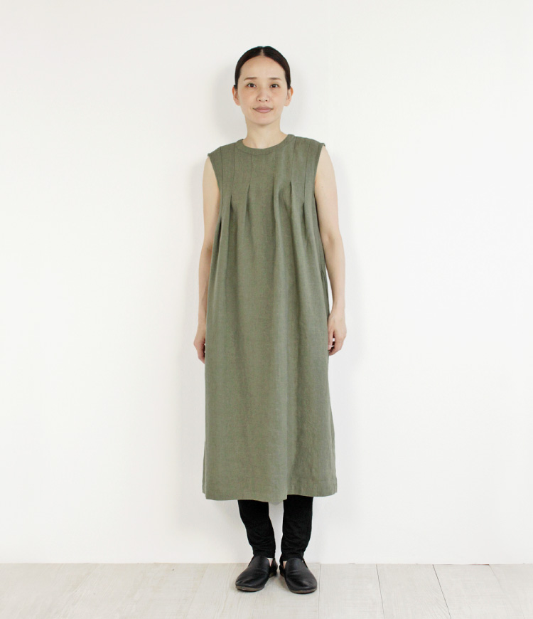 nofl】リネン椿オイル加工ノースリーブワンピース 644207510