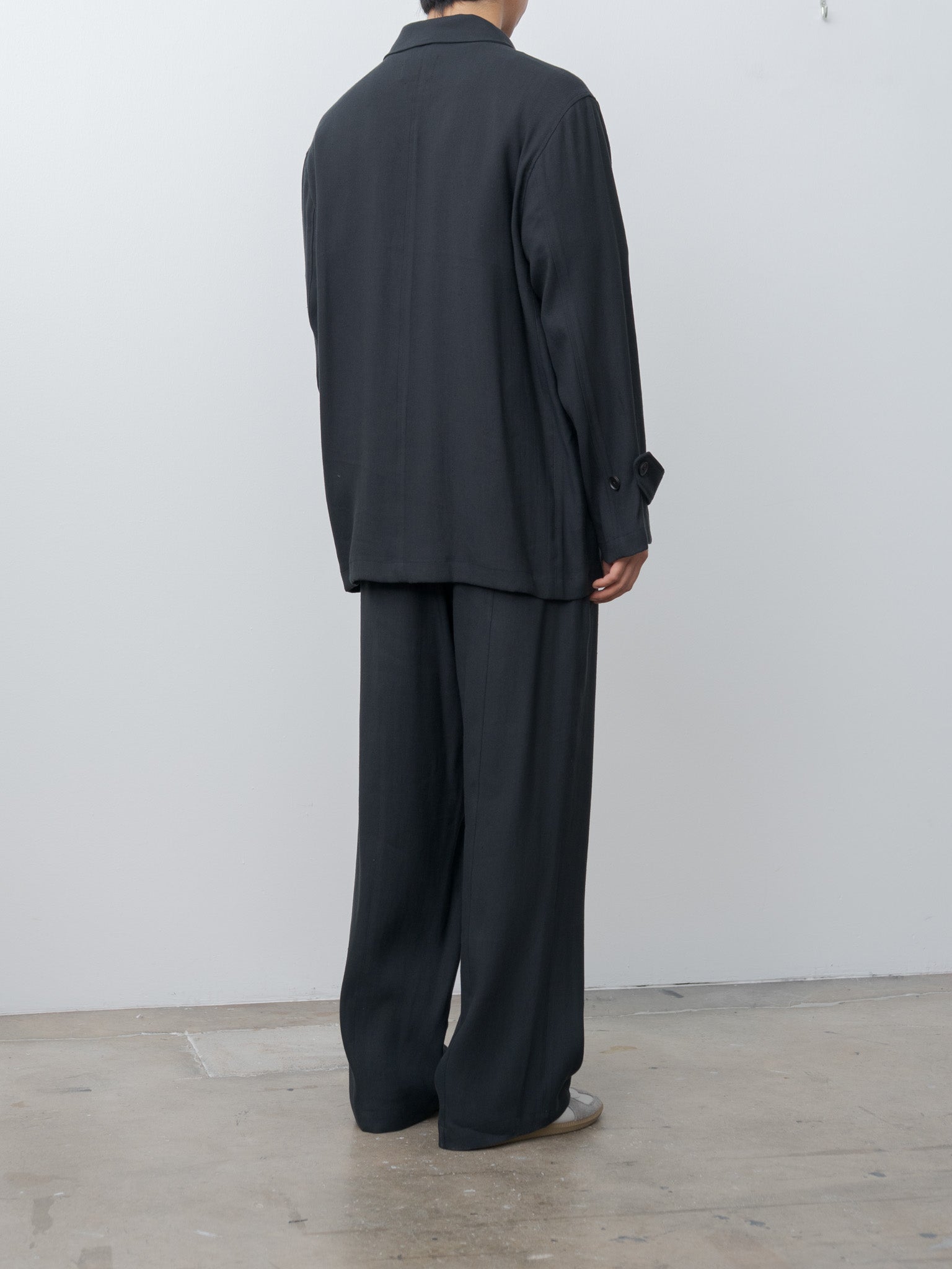 Namu Shop - Yoke Linen Acetate Front Gather Wide Trousers - Black