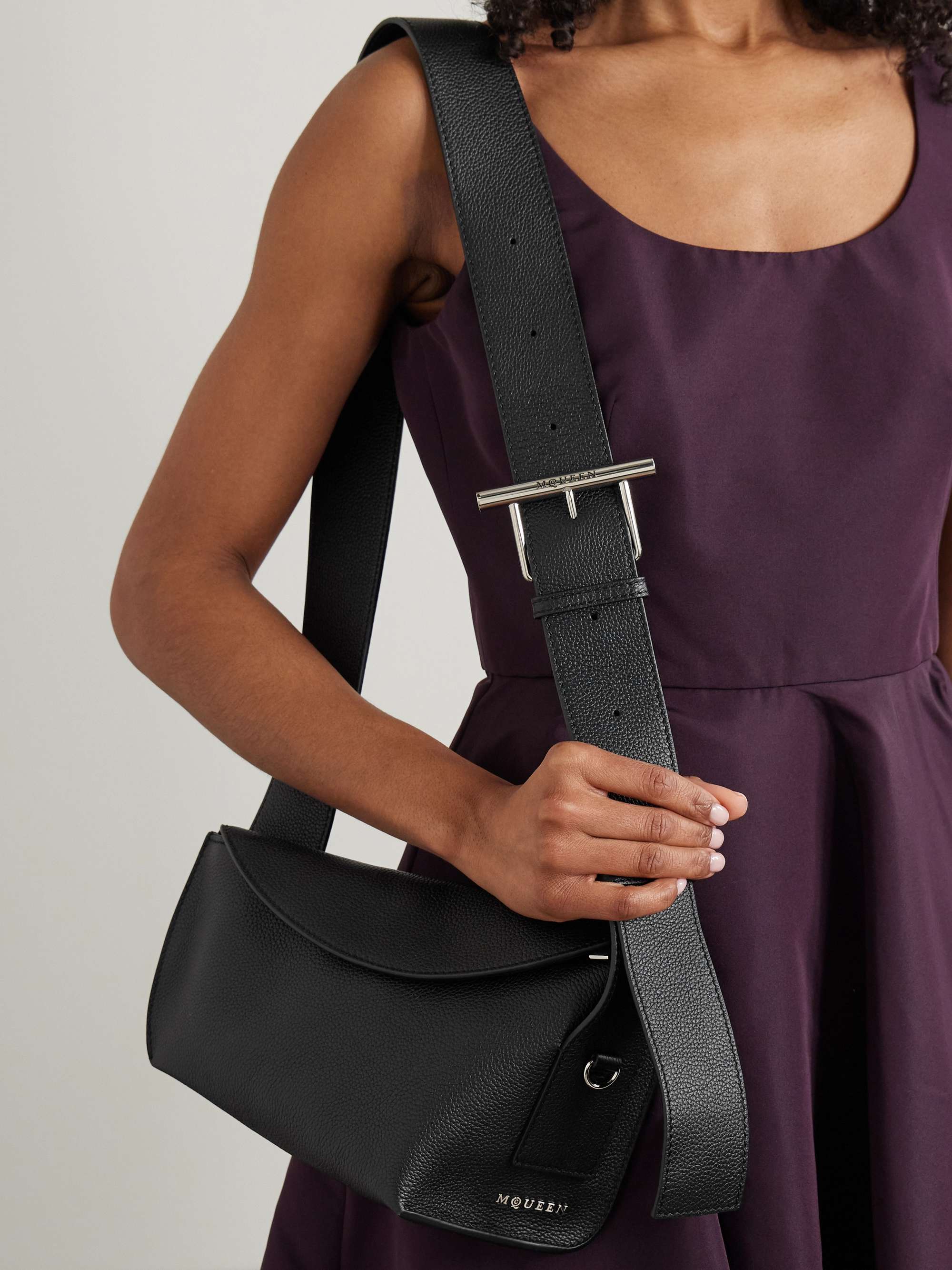 MCQUEEN T-Bar Sling textured-leather shoulder bag | NET-A-PORTER