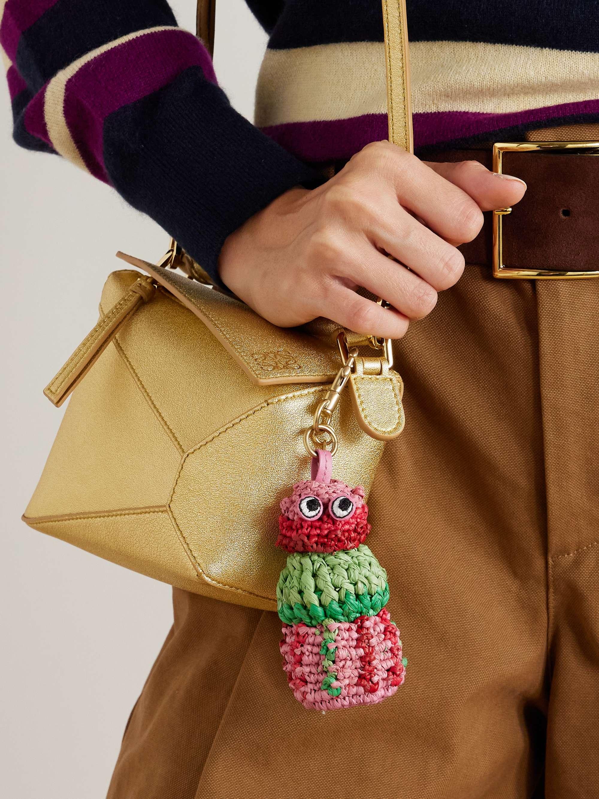 ANYA HINDMARCH Sea Urchin leather-trimmed raffia bag charm | NET-A