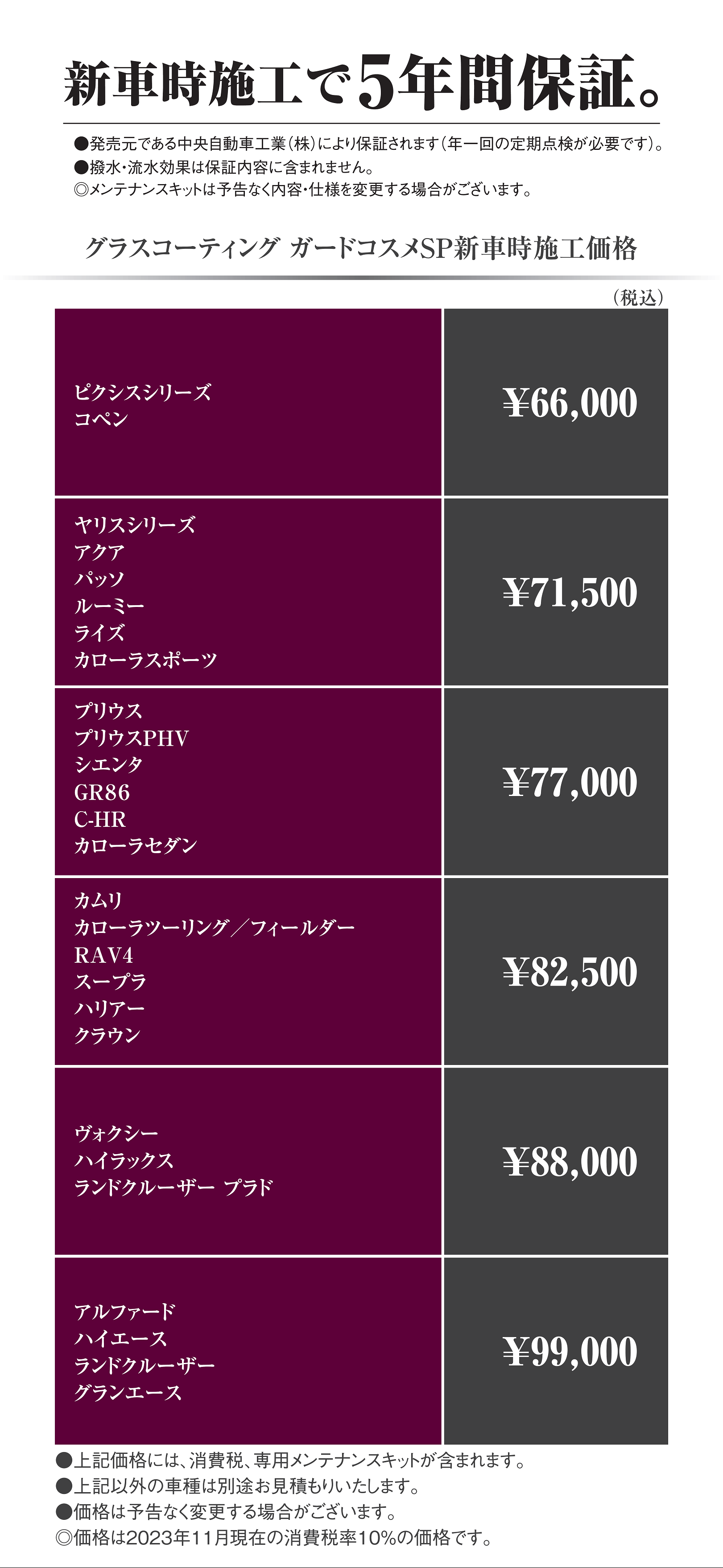 グラスコーティングガードコスメSP施工価格 | ネッツトヨタ愛媛株式会社
