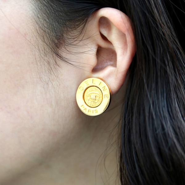 CELINE セリーヌ ロゴサークル イヤリング ユーズド 中古(ゴールド