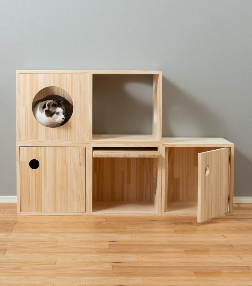 猫ハウス&キャットタワー 四角BOXセット ｜ 猫のための木工所