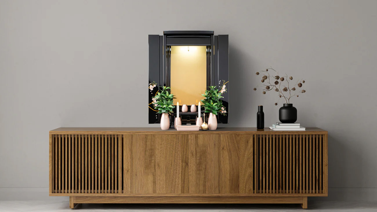 創価学会仏壇 上置 悠途 黒塗り 桜蒔絵