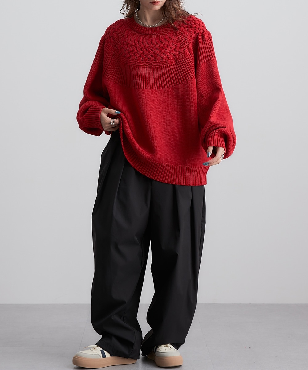 求心柄ケーブル編みニットプルオーバー ［Soiunique］ 着痩せ 華奢見え