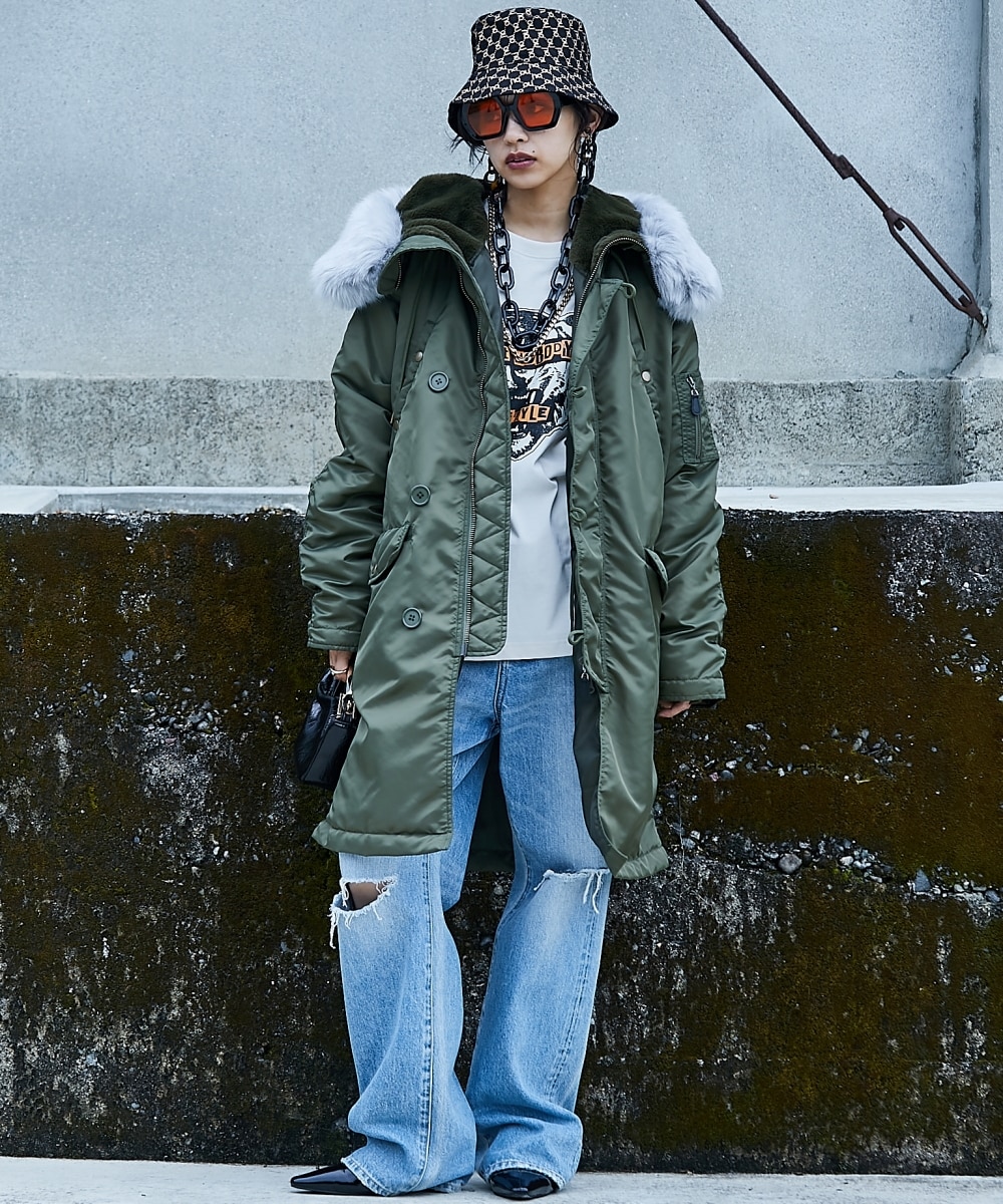 カラーフェイクファー付N‐3Bブルゾンコート＜大きいサイズ有＞GEVS