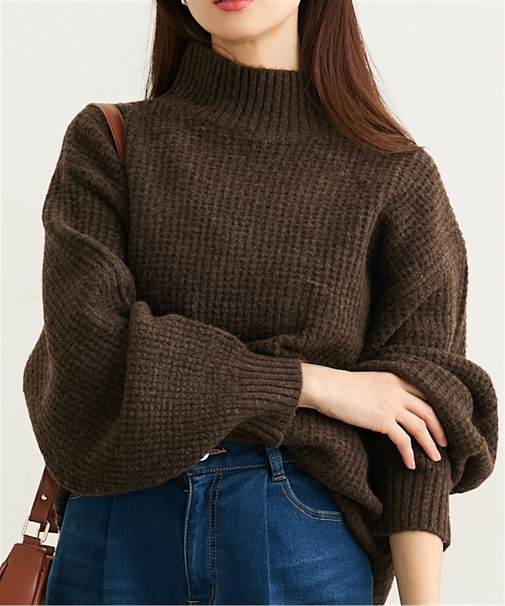 アルパカタッチワッフル編みハイネックニット【ウォッシャブル】 通販