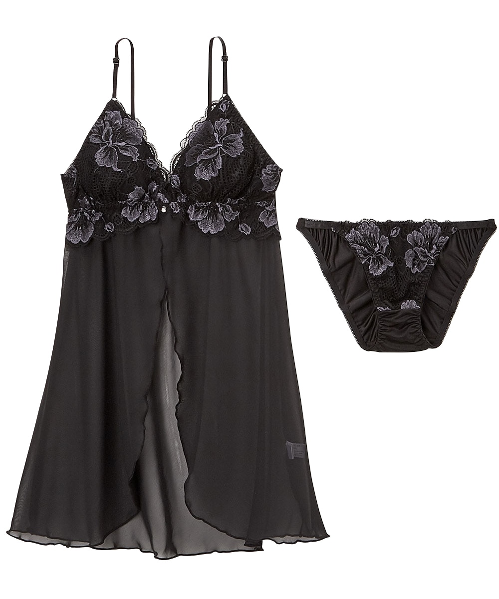 WEB限定】ソフトカップ付大花レース前開きランジェリー＆ショーツ
