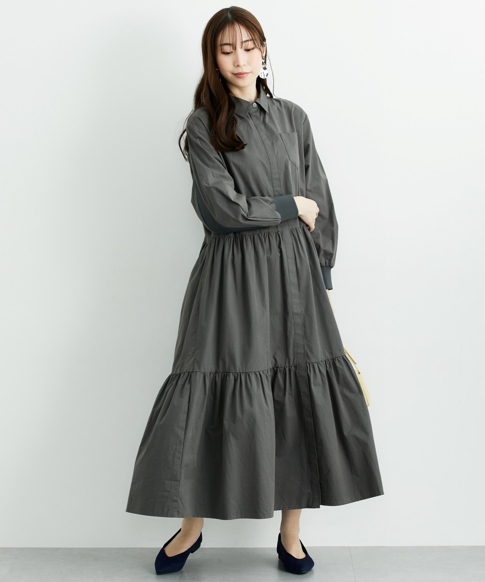 リブ使い綿100％ティアードワンピース＜大きいサイズ有＞【OtonaSMILE