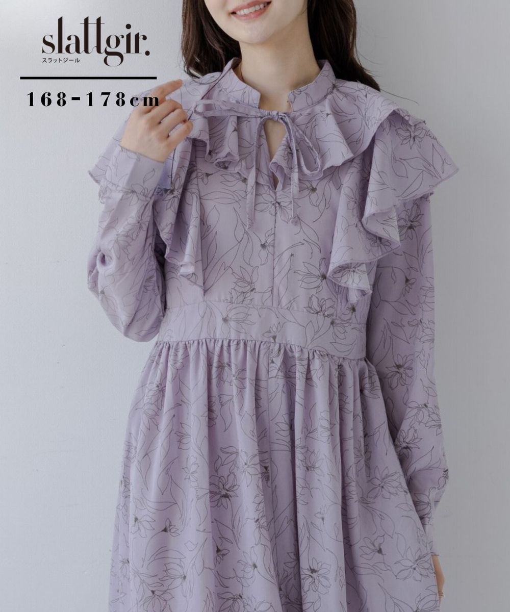 高身長 フリルデザイン総柄ワンピース（トールサイズ）fifiean 通販