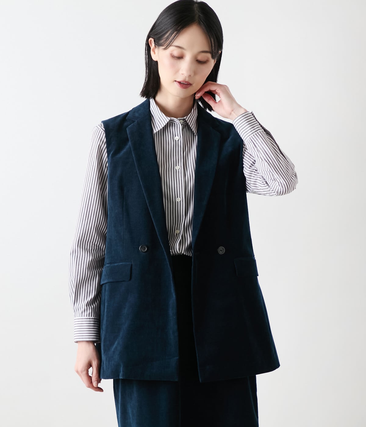 ウォッシャブル】ライトコール ダブルブレストジレ(51196212-2025
