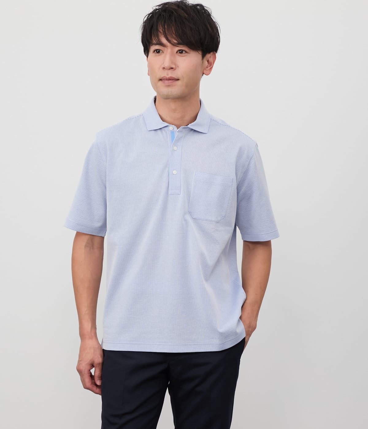 吸水速乾】COOL COMFORT ジャージーサッカーストライプ ポロシャツ