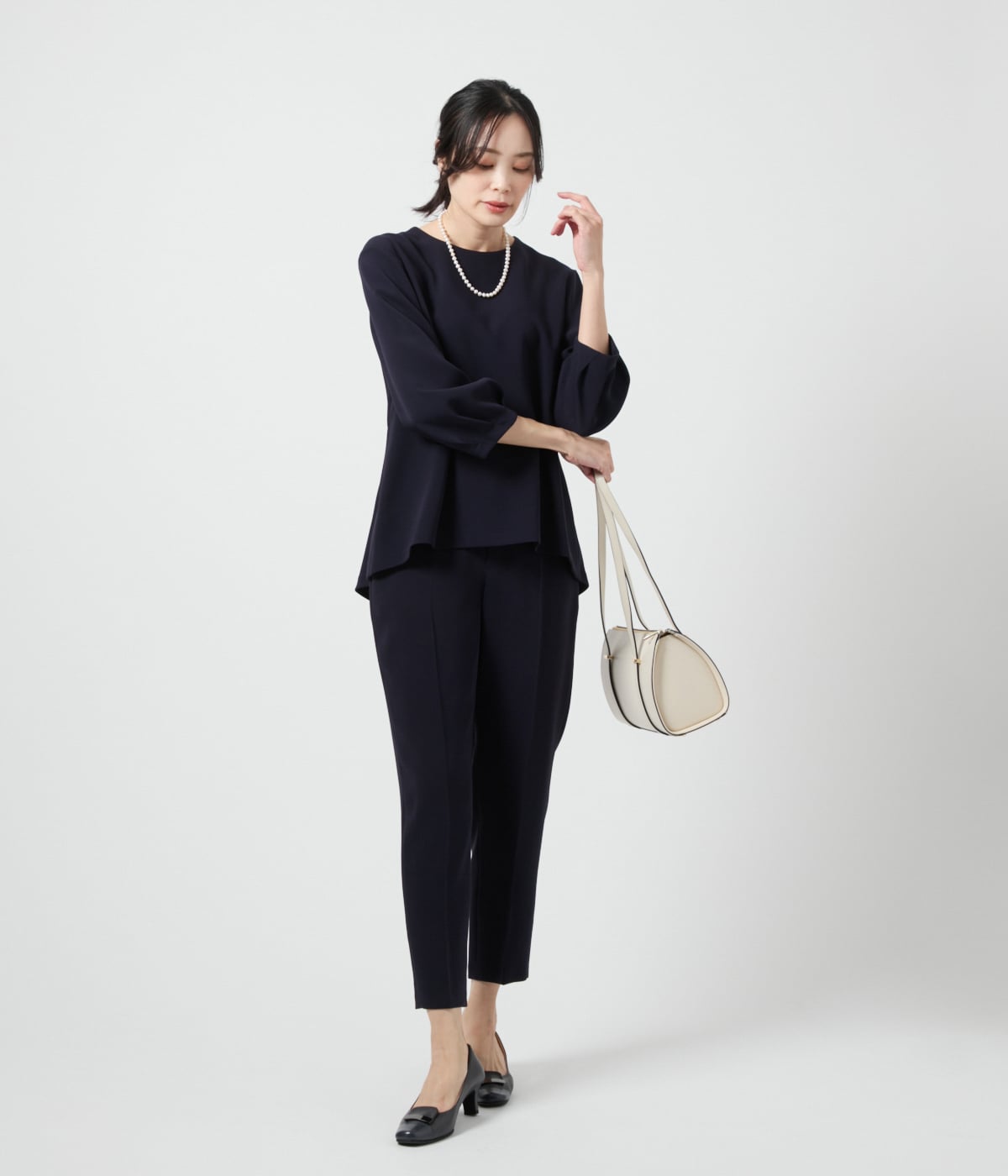 トリアセテートダブルクロス タックスリーブブラウス(71615001-2025