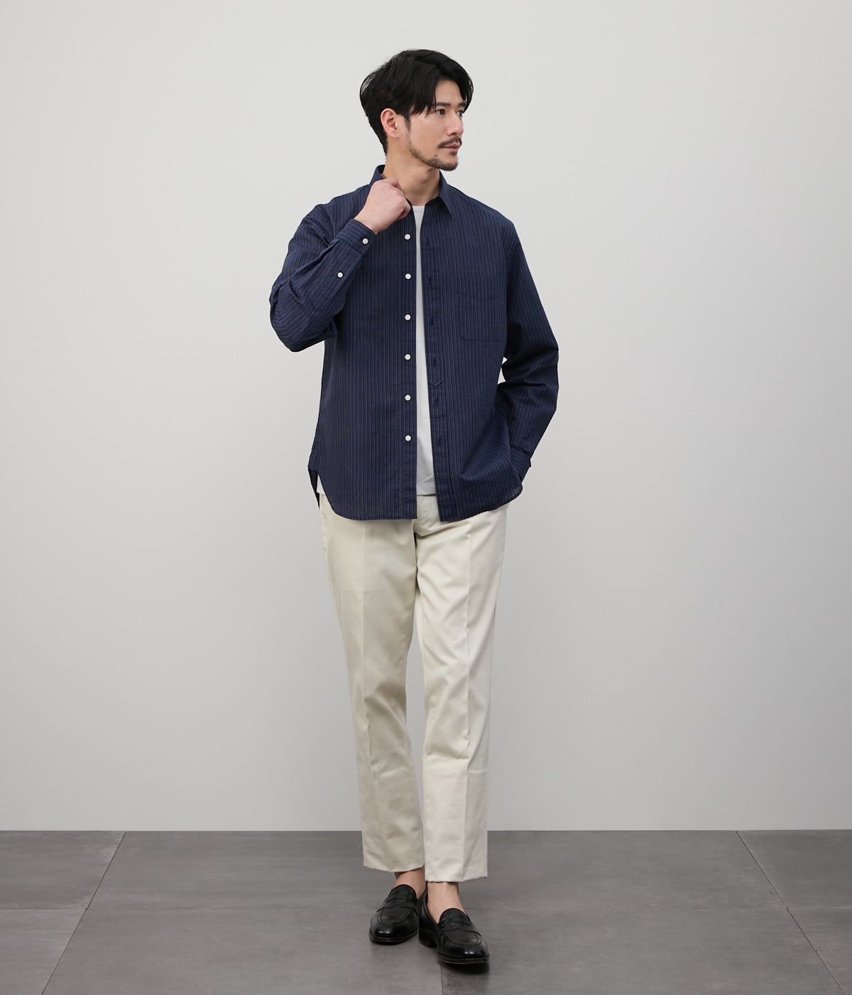 UCT】コットンリネンストライプ 長袖 オーバーサイズシャツ(85765783