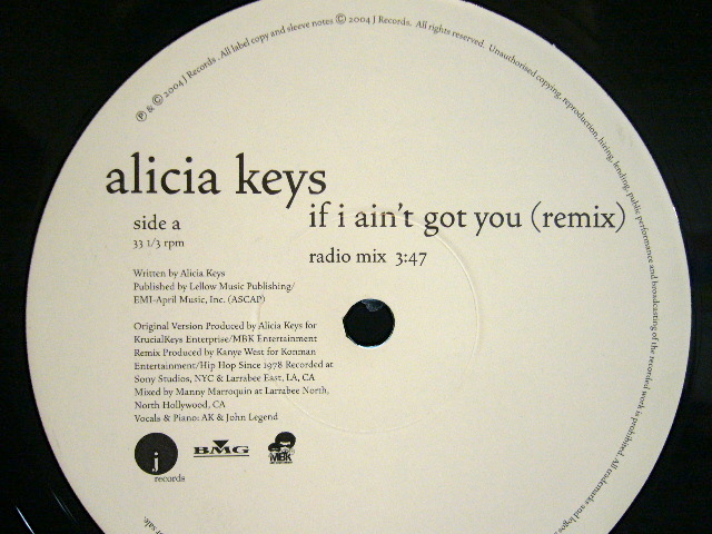 ALICIA KEYS / IF AIN'T GOT YOU (KANYE WEST REMIX) - SOURCE RECORDS
