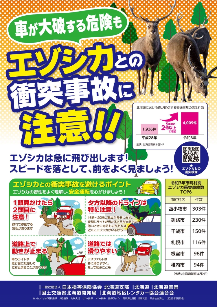 エゾシカとの衝突事故防止啓発ポスターを作成｜日本損害保険協会