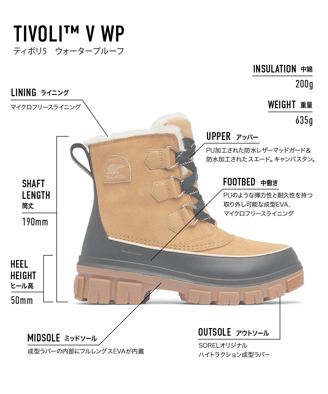 ティボリ5 ウォータープルーフ(22.5 Black Fawn)│SOREL（ソレル）公式