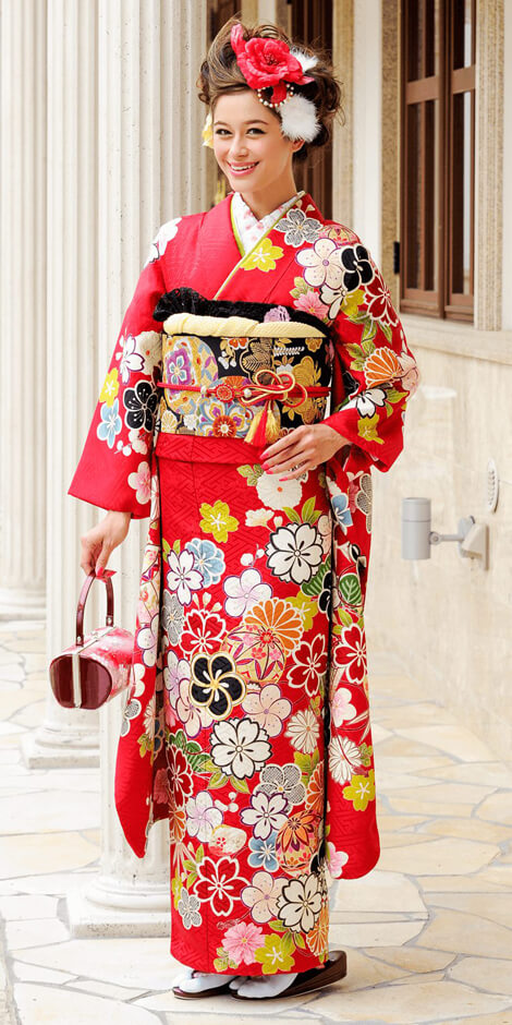 赤地菊と桜に扇[FS0967] | 成人式振袖レンタル京都さがの館