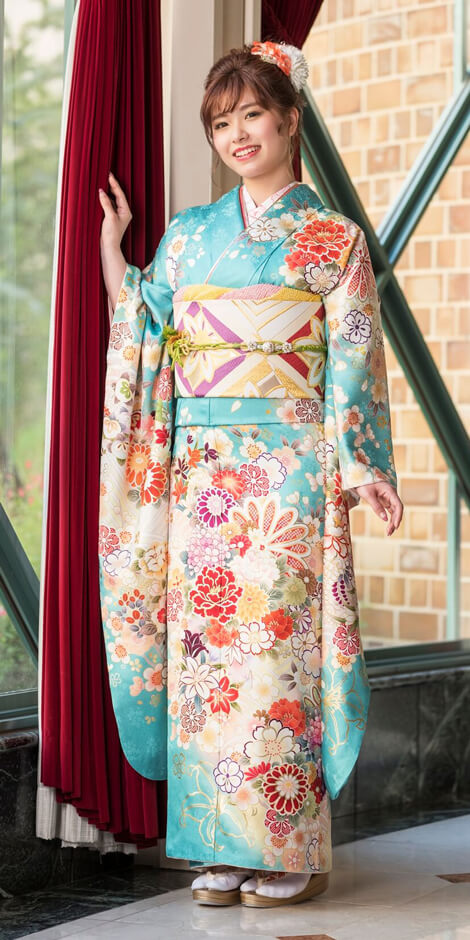 白地ピンク牡丹と桜[FS0954] | 成人式振袖レンタル京都さがの館