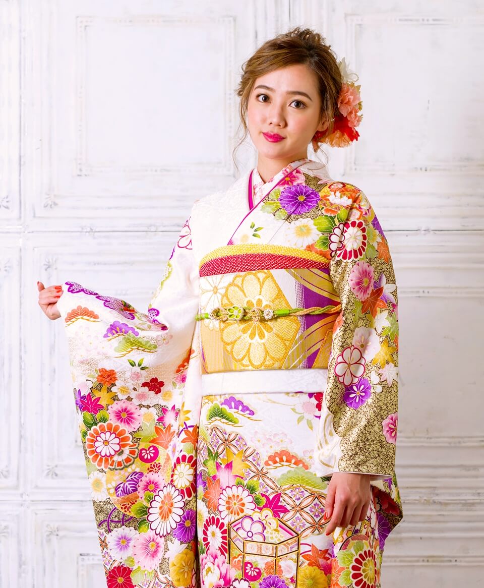 白地貝桶ぼたん桜[FS0959] | 成人式振袖レンタル京都さがの館