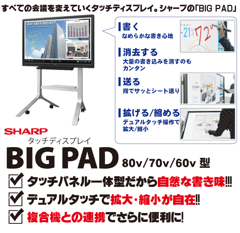 シャープ タッチパネルディスプレイ BIG PAD|コピー機・複合機のOA機器