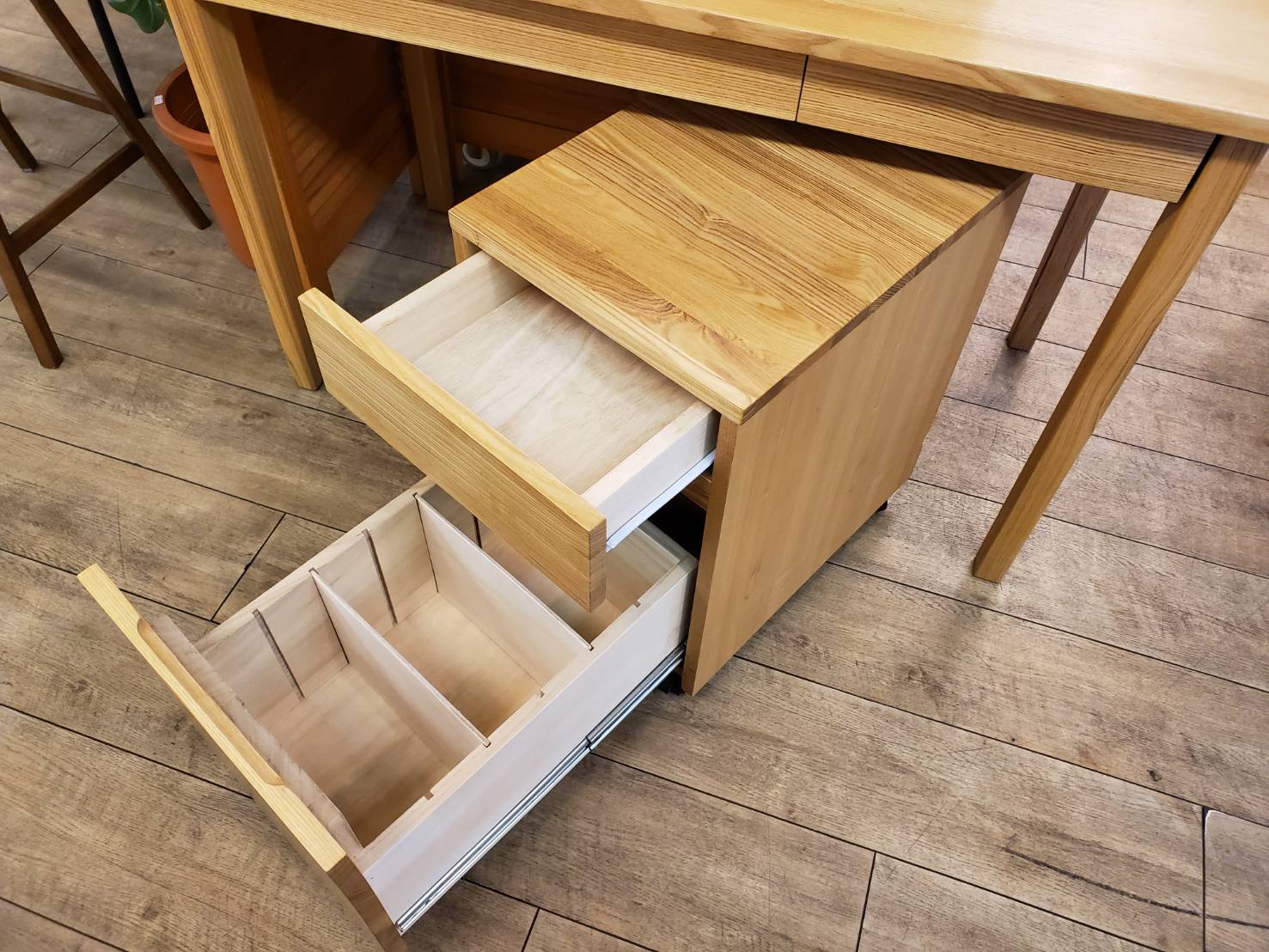 ☆無印良品 デスク＆ワゴン タモ材 勉強机 袖机 ナチュラル デスク