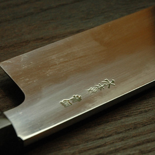 鎌薄刃包丁 水本焼 9寸 黒檀 鞘付 【包丁の＠堺英】