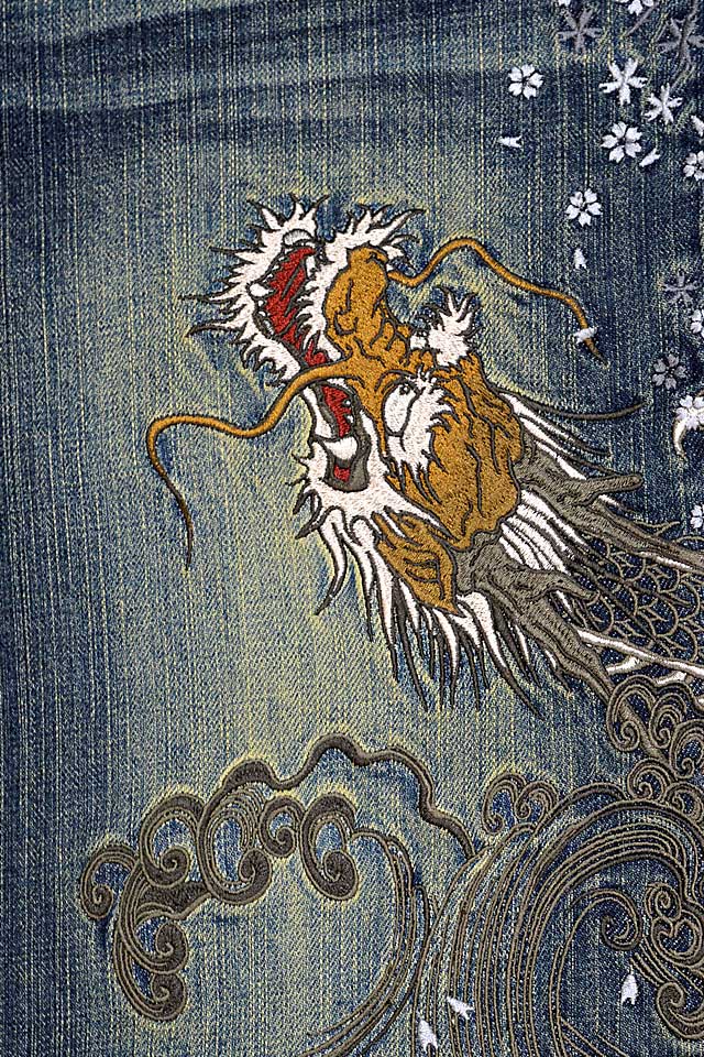 桜昇龍刺繍デニムパンツ 絡繰魂 232224 和柄 和風 ジーンズ 竜 ドラゴ