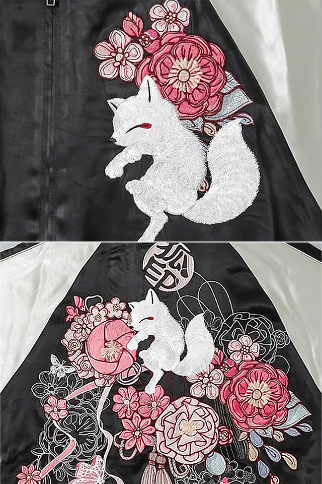 髪飾りロングスカジャン 今昔 KJ-29136 和柄 和風 狐 きつね キツネ