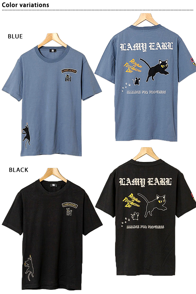ラミ＆アール「逃げるが勝ち」半袖Tシャツ LIN AL-75611 黒猫 ネコ