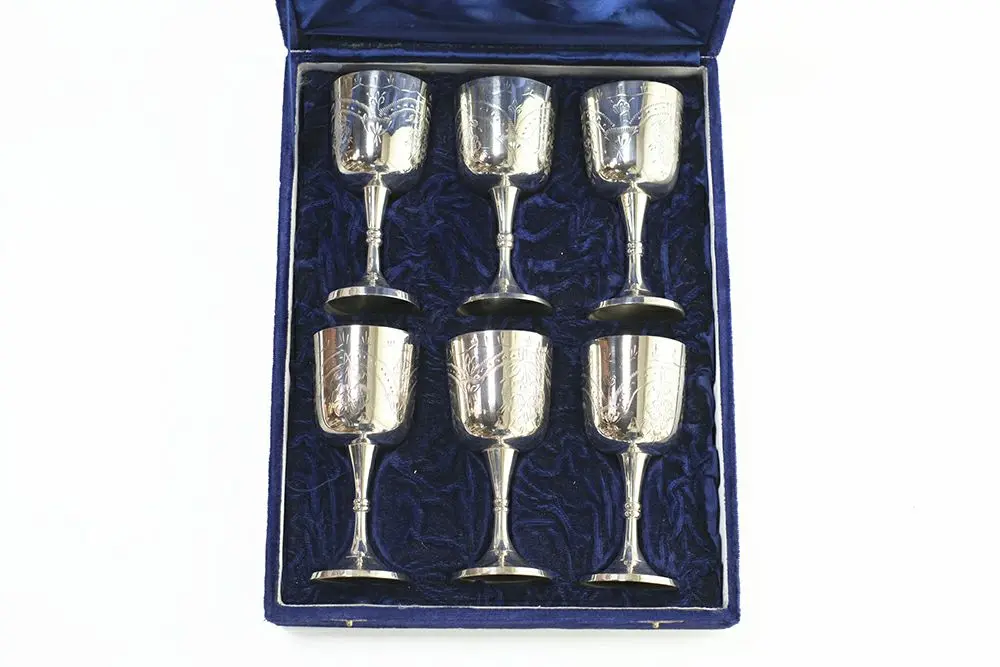 アンティーク・シルバープレートワイングラスセット 美しく重みのある