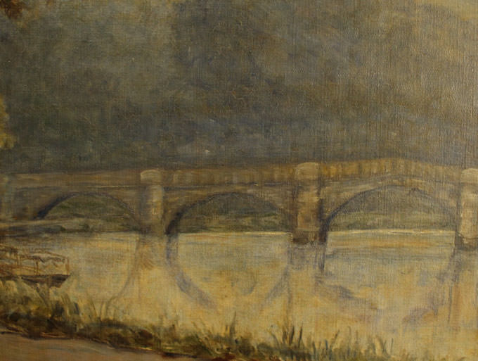 〇アンティークオイルピクチャー・夕暮れの風景(油絵) アンティーク