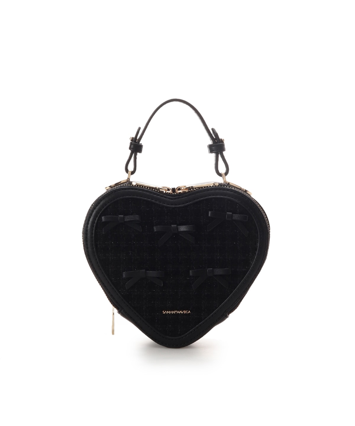 ツイードリボンハート型ショルダーバッグ(FREE ブラック