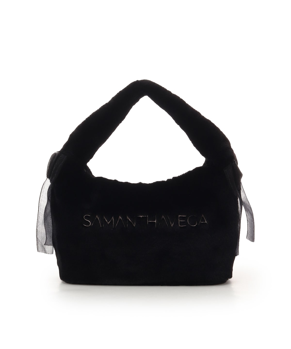 シフォンリボンファーワンハンドルバッグ(FREE ブラック