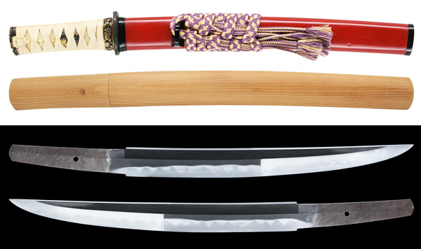 短刀 無銘 上総国正直 附 朱漆塗鞘短刀拵 保存刀剣鑑定書 | 刀・日本刀