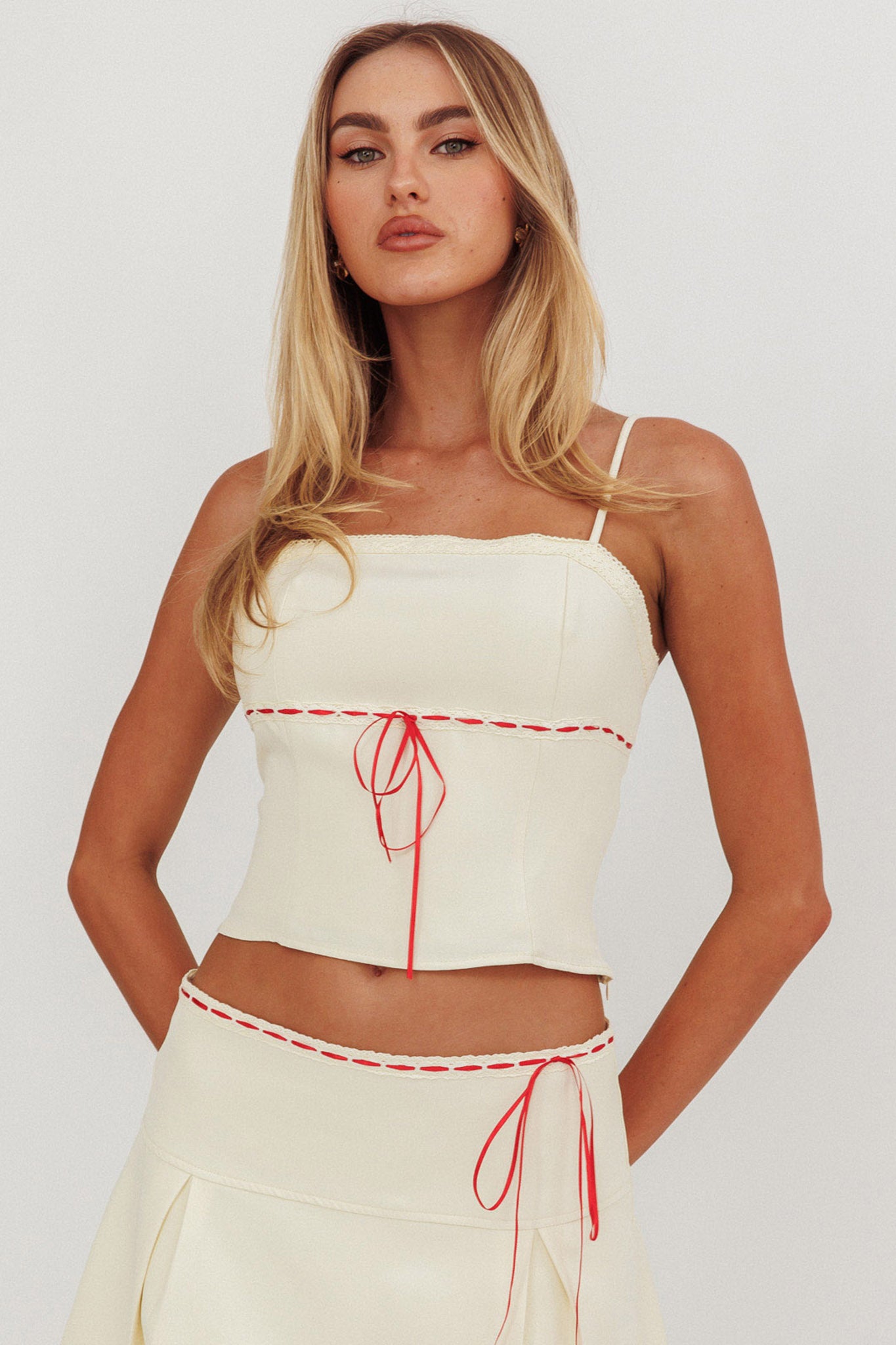 Shop the Maxxine Ribbon Trim Cami Top Bone