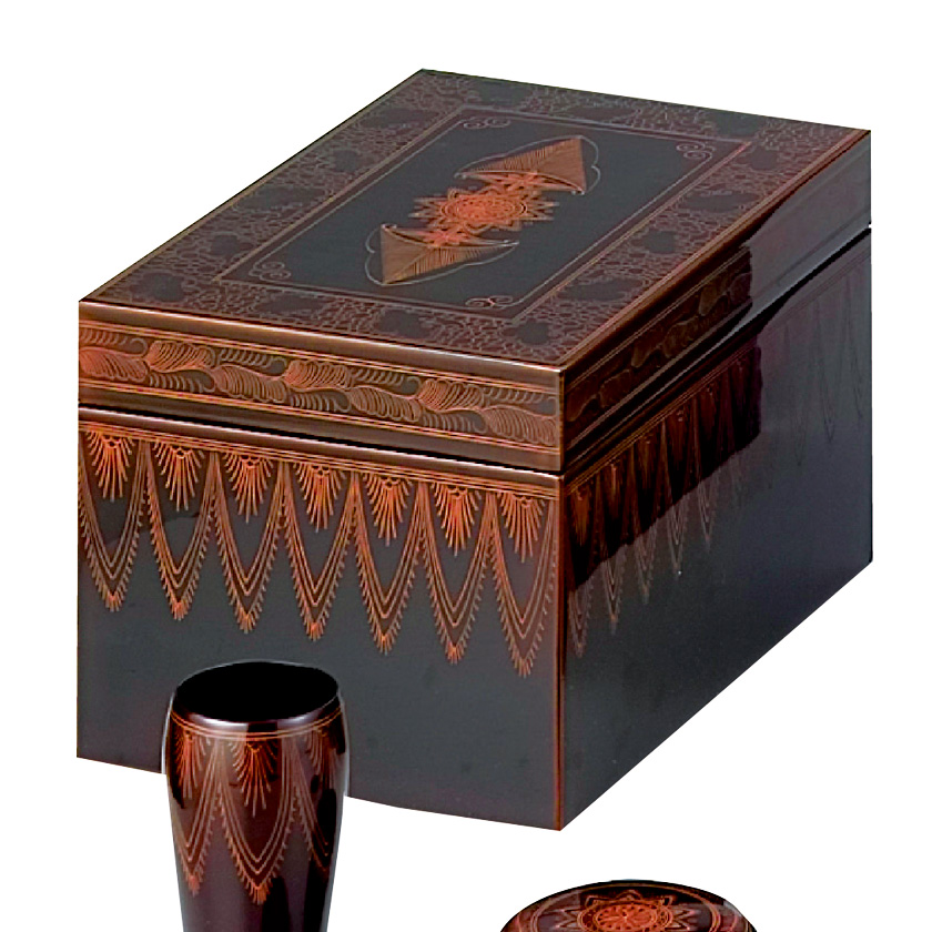 茶道具 茶箱（ちゃばこ）セット 利休茶箱 キンマ彫 （三点セット付） 宗悦